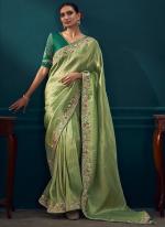 Pure Banarasi Kanjivaram Green Wedding Wear Sequins Work Saree